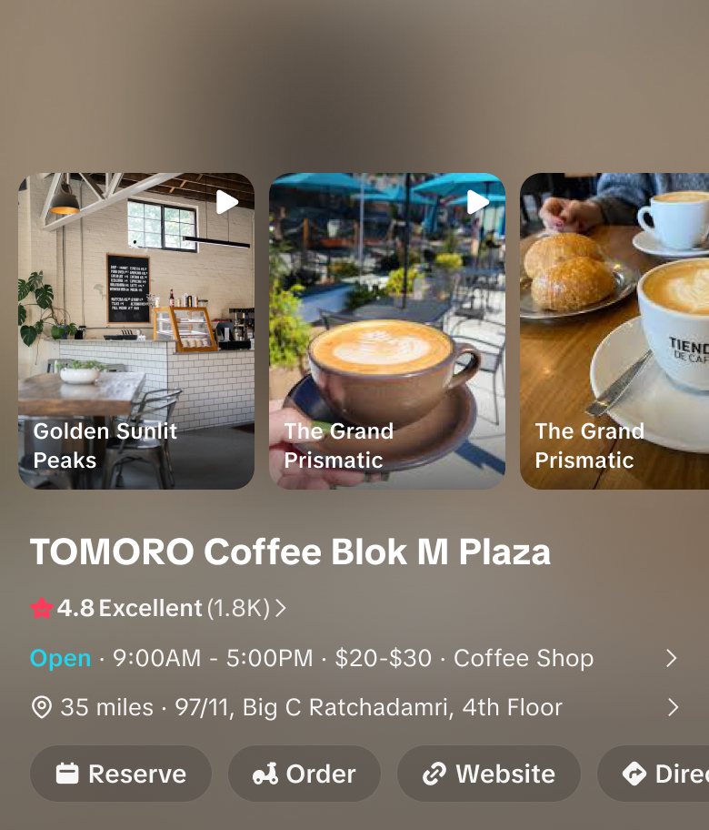 TOMORO Coffee Blok M Plaza, 4.8 Excellent, opening hours, address and place actions